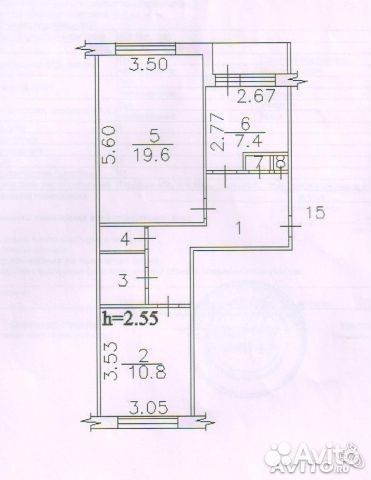 2-к квартира, 55 м², 5/5 эт.