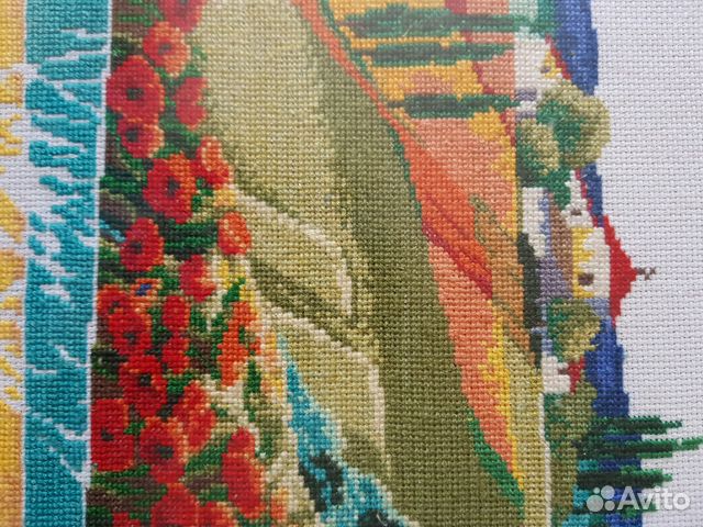 Картина Село и маки, вышивка крестиком