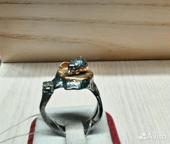 Кольцо ёжик на пеньке, серебро Астра