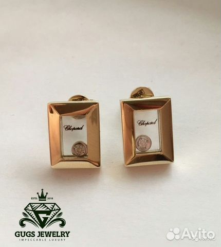Новые золотые серьги Багет Chopard шопар Новые золотые серьги Багет Chopard шопар