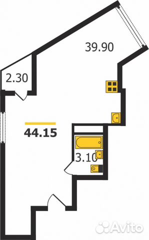 Студия, 44 м², 6/10 эт.