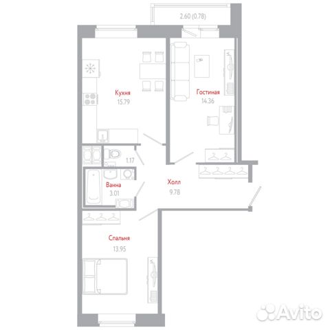 2-к квартира, 58.8 м², 7/11 эт.