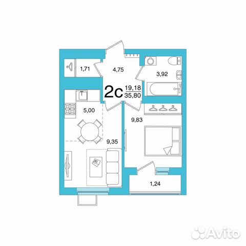 2-к квартира, 35.8 м², 24/26 эт.
