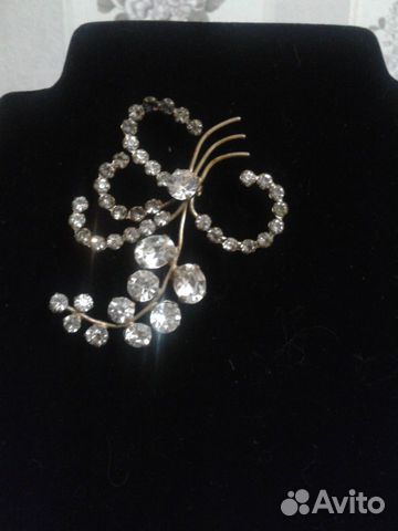 Брошь старинная, хрустальная веточка. Крупная