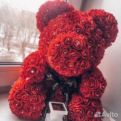Мишки из роз 40 см в фирменной упаковке