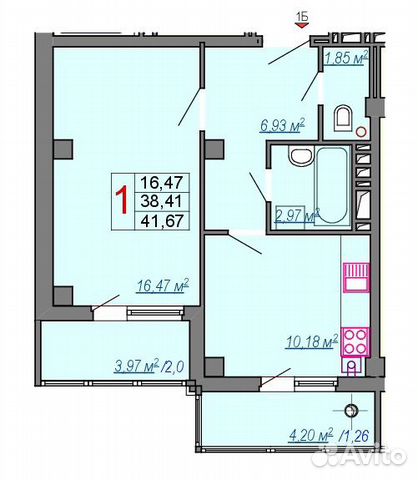 1-к квартира, 41.6 м², 3/7 эт. 1-к квартира, 41.6 м², 3/7 эт.