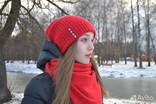 Шапка, косынка, платок, комплект, шапка вязаная