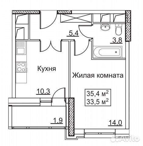 1-к квартира, 35.4 м², 21/22 эт. 1-к квартира, 35.4 м², 21/22 эт.