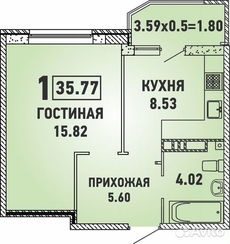 1-к квартира, 35.8 м², 14/18 эт. 1-к квартира, 35.8 м², 14/18 эт.