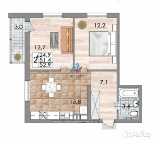 2-к квартира, 52.9 м², 22/25 эт. 2-к квартира, 52.9 м², 22/25 эт.