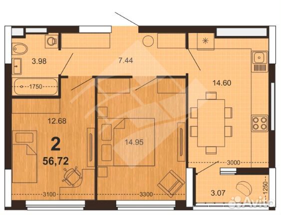 2-к квартира, 57 м², 11/30 эт. 2-к квартира, 57 м², 11/30 эт.