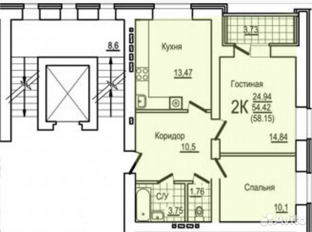2-к квартира, 58 м², 3/10 эт.