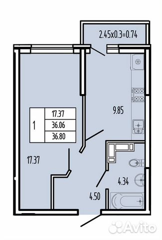 1-к квартира, 35.5 м², 16/17 эт.
