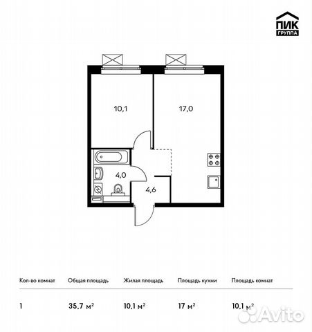 1-к квартира, 35.7 м², 22/25 эт.