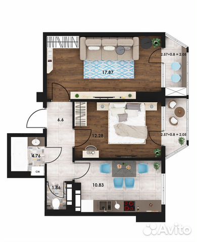 2-к квартира, 55.7 м², 4/16 эт. 2-к квартира, 55.7 м², 4/16 эт.