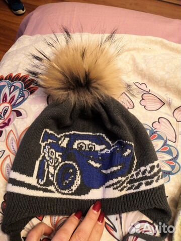 Шапка с меховым помпоном 30 шерсти