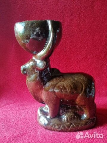Советский подсвечник из шамотной глины. Буйвол
