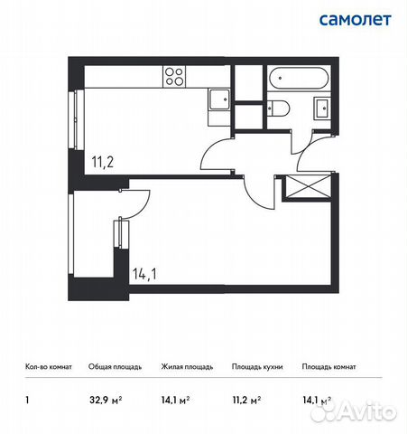 1-к квартира, 32.9 м², 6/32 эт.