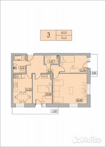 3-к квартира, 72 м², 6/19 эт. 3-к квартира, 72 м², 6/19 эт.