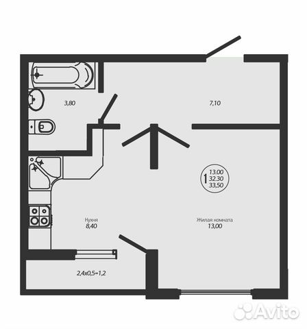 1-к квартира, 33.5 м², 1/8 эт. 1-к квартира, 33.5 м², 1/8 эт.