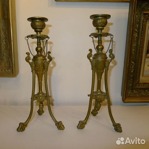 Пара бронзовых подсвечников 19 в