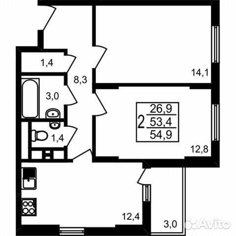 2-к квартира, 54.9 м², 2/17 эт.