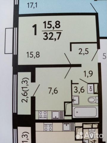 1-к квартира, 32.7 м², 4/17 эт.