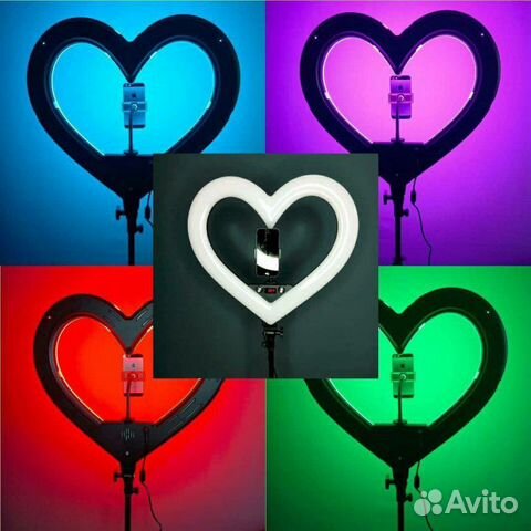 Цветная Кольцевая лампа RGB Сердце - 45см + штатив