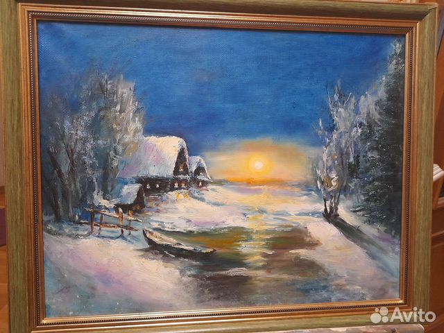 Картина маслом на холсте пейзаж зимний