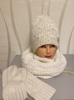 Комплект шапка, снуд, варежки