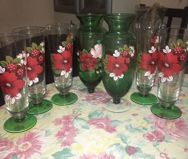 Кувшин, фужеры цветное стекло