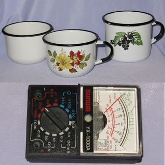 Мультиметр, кружки металл, колба для термоса