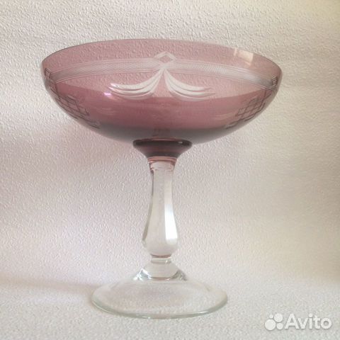 Ваза на высокой ножке цветное стекло СССР