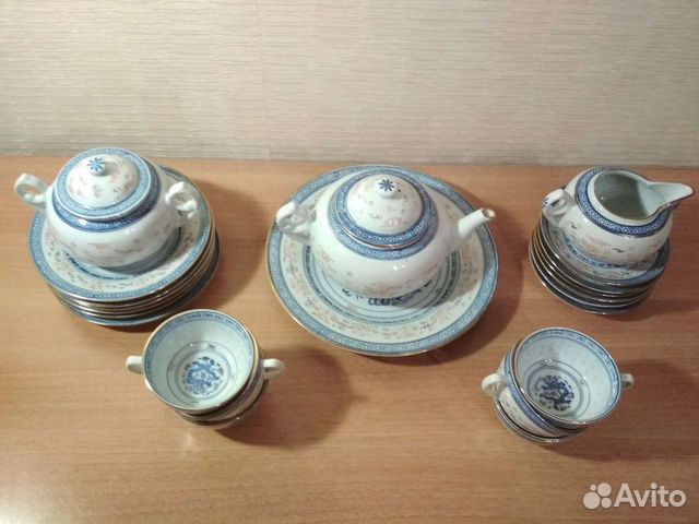 Чайный сервиз. Дракон.Рисовый фарфор.Старый китай