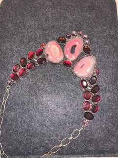 Колье с агатом, гранатом и аметистом