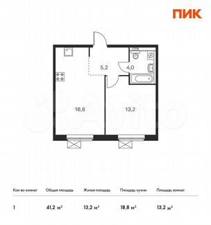 1-к квартира, 41.2 м², 24/25 эт.