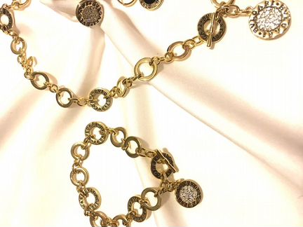 Набор Bvlgari колье, браслет, серьги, кольцо двухс