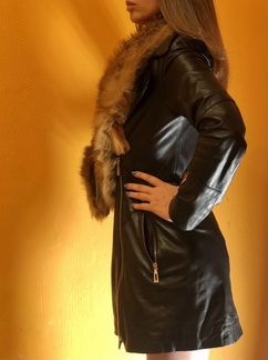 Натуральный кожаный плащ (42/S)