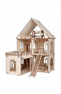 Домик кукольный с пристройкой и мебелью