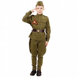 Костюм военный Пуговка Солдат, с пилоткой, 128 см