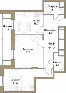 2-к квартира, 61.9 м², 12/17 эт.