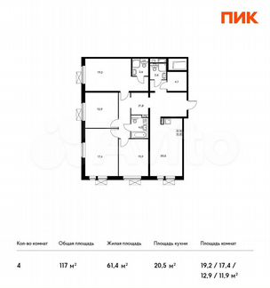 4-к квартира, 117 м², 18/22 эт.