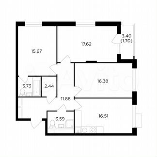 3-к квартира, 88.6 м², 6/27 эт.