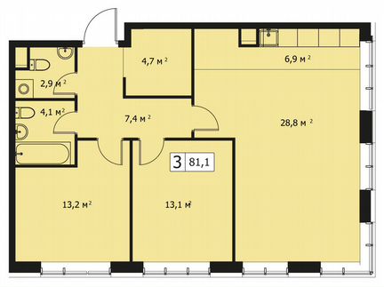3-к квартира, 81 м², 1/14 эт.