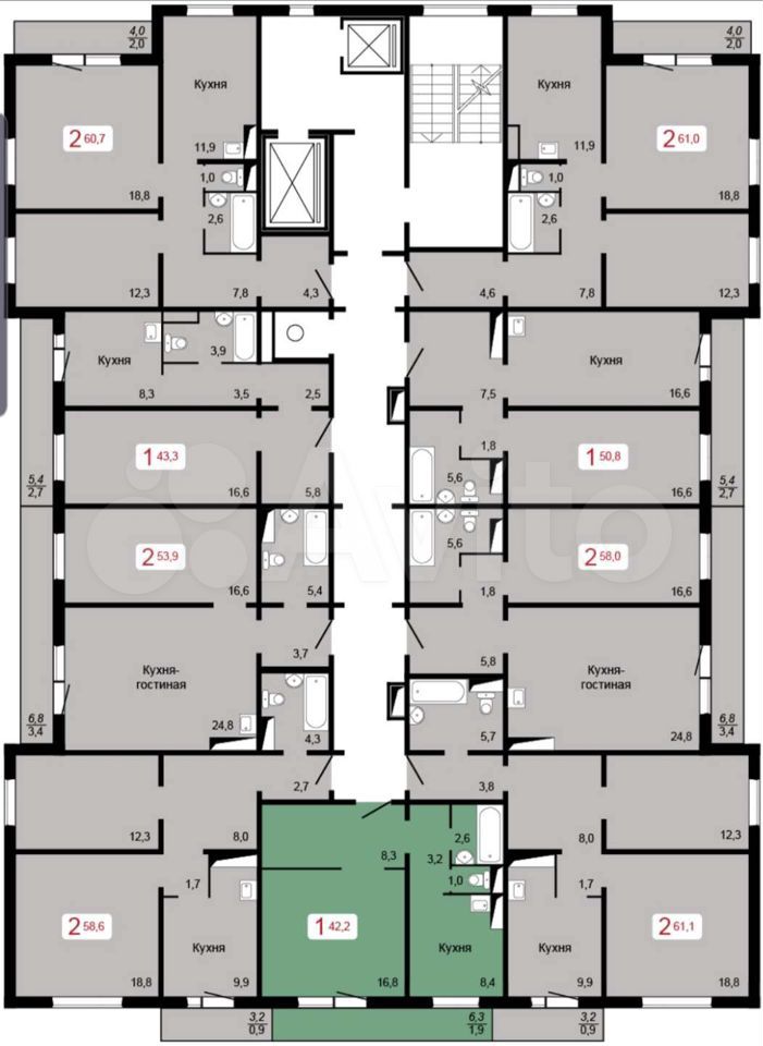 1-к квартира, 42.2 м², 16/17 эт.