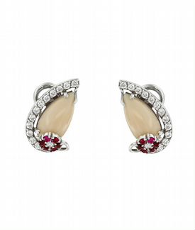 Золотые серьги с кораллами, рубинами