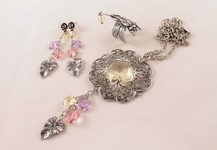 Комплект Бабочки-стрекозы (подвеска серьги кольцо)