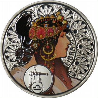 Монета Весы Художник Муха А. серебро Ниуэ 2011