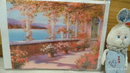 Вышивка лентами Цветы и море