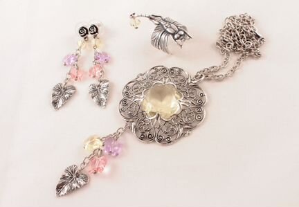 Комплект Бабочки-стрекозы (подвеска серьги кольцо)